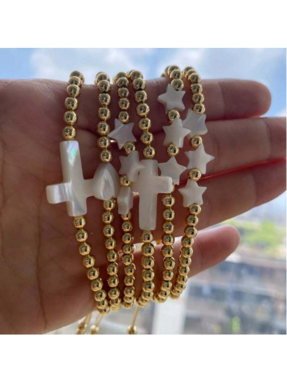 Fresh Water Pearl Cross Gold plated beaded adjustable bracelet